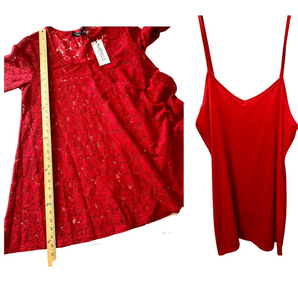Red Lace Flare Dress with Fitted Red Slip, Size 12